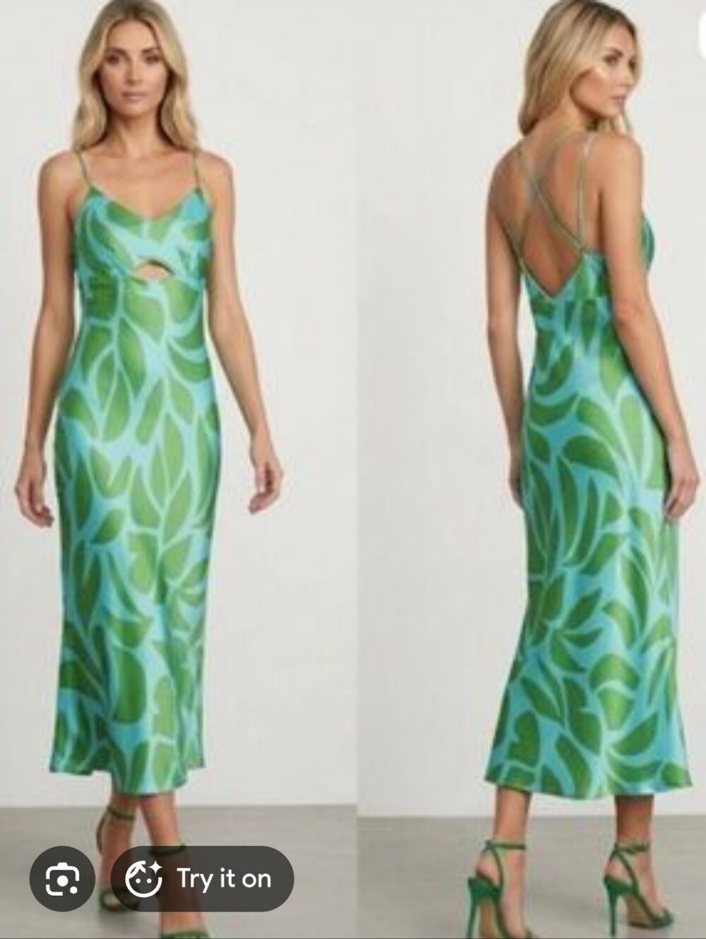 House Of Harlow 1960 X Revolve Tropical Leaf Silky Slip Midi Dress NWT Size XS